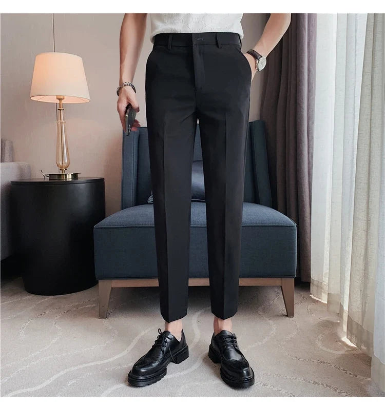 High Quality British Style Business Casual Pants Men's Spring Summer Solid Color Slim Fit Formal Wear Suit Pants Men Clothing
