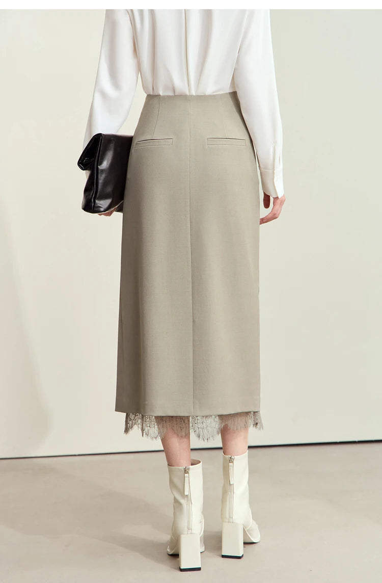 Minimalism Skirts for Woman 2025 Spring New Elegant Patchwork Lace Women's Clothing Retro Lady A-Line Pleated Skirt12443013