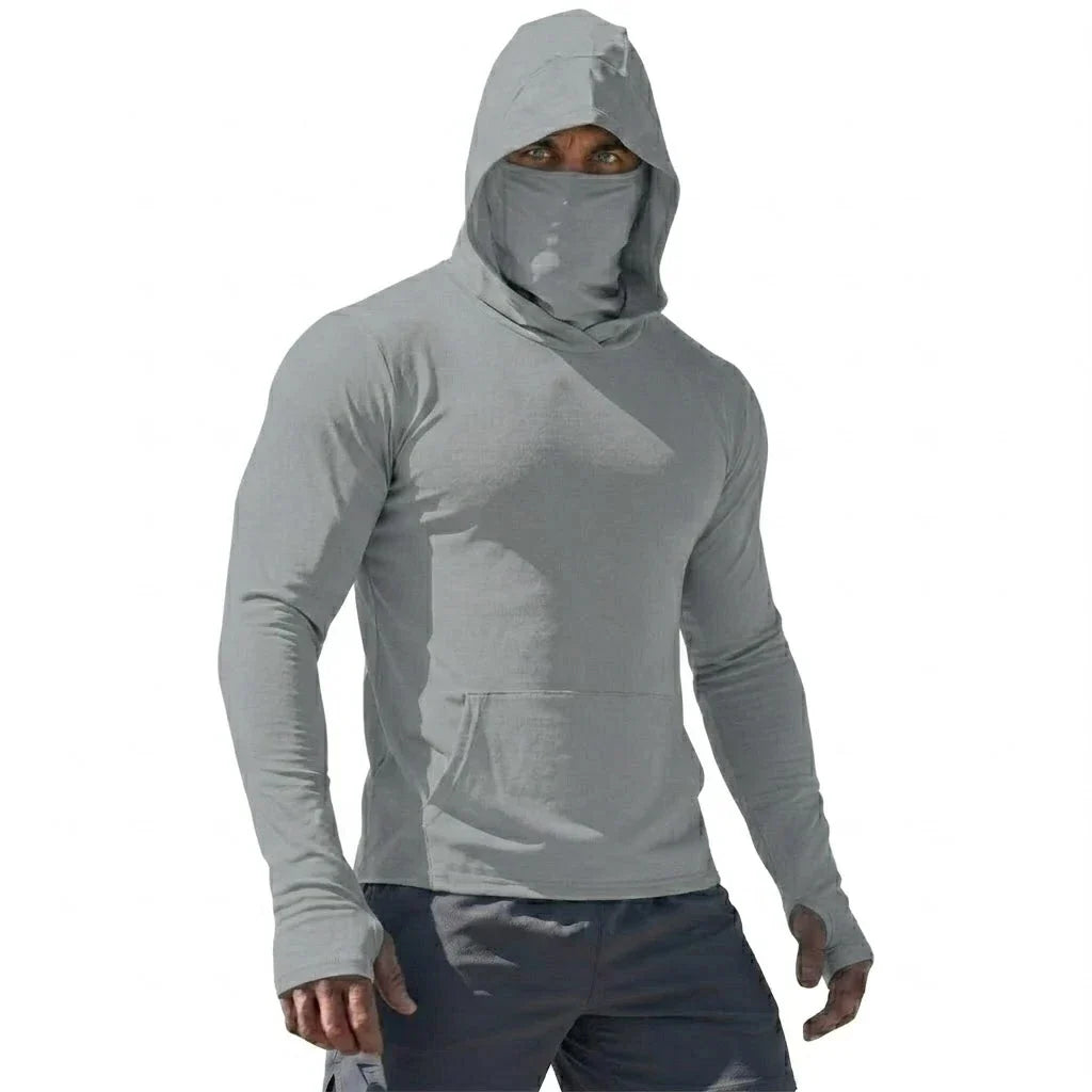 Mens UPF50+ Long Sleeve Hooded Pullover Summer Quick Dry Sun Protection Top Ice Silk Casual Shirt for Running Outdoor Sports