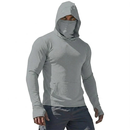 Mens UPF50+ Long Sleeve Hooded Pullover Summer Quick Dry Sun Protection Top Ice Silk Casual Shirt for Running Outdoor Sports
