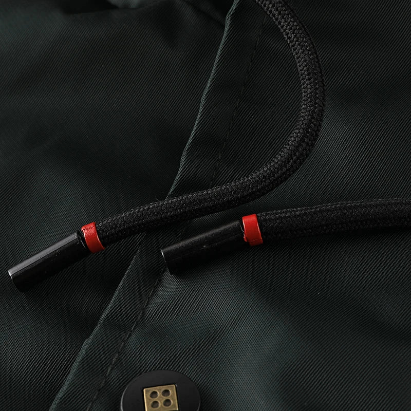 Winter Men's Black Padded Jacket Removable Hood Durable Windproof Fabric Embroidery Decorative Side Pockets Sleeve Zipper