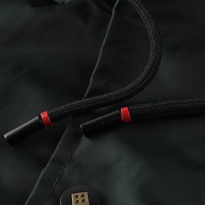 Winter Men's Black Padded Jacket Removable Hood Durable Windproof Fabric Embroidery Decorative Side Pockets Sleeve Zipper
