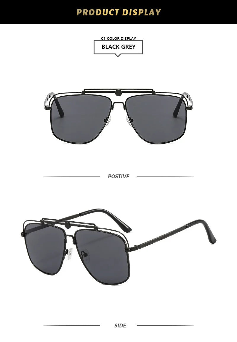 Big Metal Frame Gradient Sunglasses UV400 Protection Classic Sun Glasses Driving Oversized Square Sunglasses for Women & Men