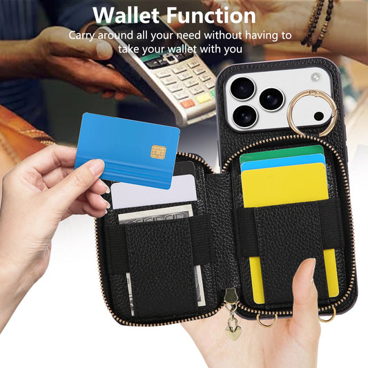 Leather Crossbody Lanyard Phone Case for IPhone 17 Air 16 15 14 13 12 11 Pro Max XS XR 8 7 Plus with Card Holder Zipper Wallet
