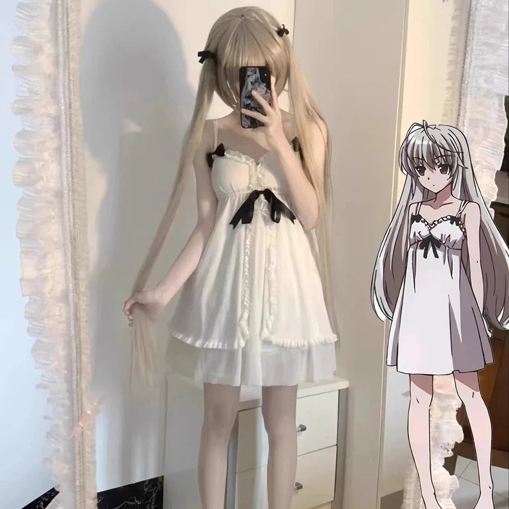 Anime Yosuga No Sora Kasugano Sora Cosplay Costume Girls Sweet Lolita Dress Pajamas Summer Nightgown Ruffle Nightwear Clothes