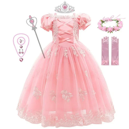 Girl Pink Aurora Cosplay Princess Dress Up Kids Christmas Halloween Tulle Fancy Rapunzel Costume for Children Girls Birthday