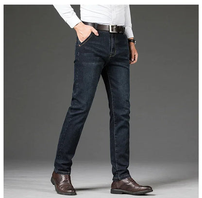 Plus Size 42 44 46 Spring Autumn Men's Fashion Casual Jeans Black Blue Classic Business Straight Elasticity Brand Denim Trousers
