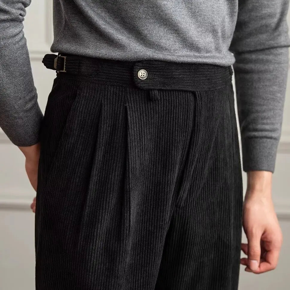 Classics Italian Naples Style Men's Suit Corduroy Pants Men High Waist Straight Work Formal British Business Brand Trousers Male