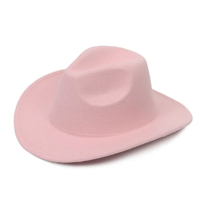 New Wide Brim Cowboy Hat Solid Color Felt Panama British Retro Cap Women Men