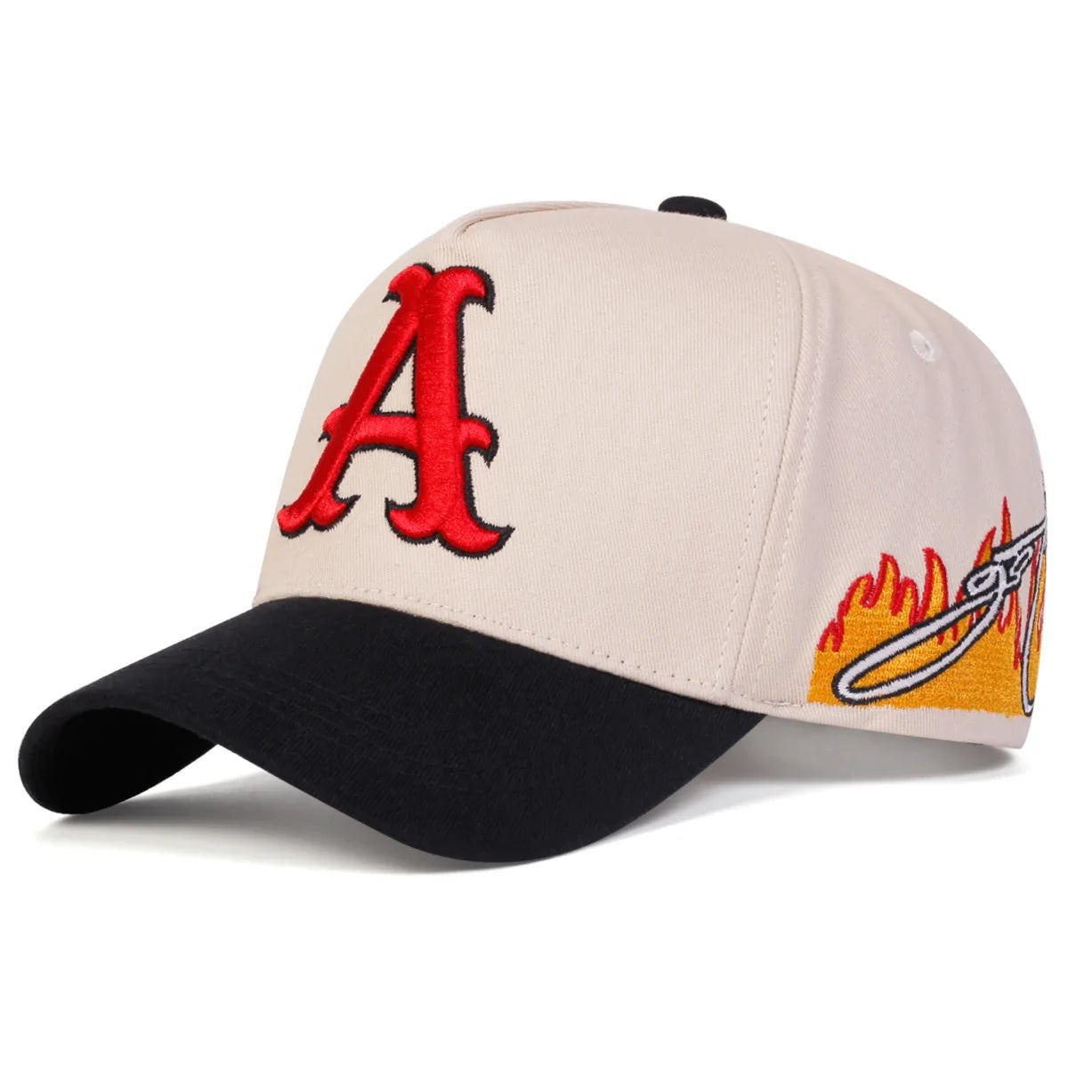 Unisex A Letter Embroidery Side Flame Baseball Caps Spring Autumn Outdoor Adjustable Casual Hats Sunscreen Hat