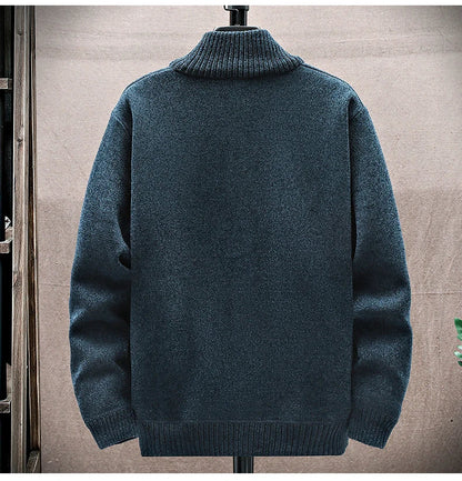 New Men's Fleece Cardigan Sweater Embroidery Casual Knit Sweater Jacket High Quality Male Autumn Winter Clothing