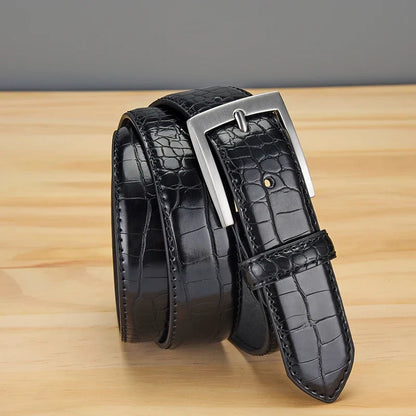 Men's Alligator Pattern Belt - Alloy Buckle, , Square Button, Fashionable Adjustable Dress Belt
