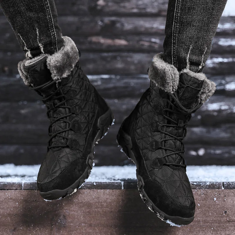 New Winter Men Snow Boots Fur Plush Warm Men Ankle Boots Plus Size Waterproof Men Boots Outdoor Non-Slip Hiking Boots Work Shoes