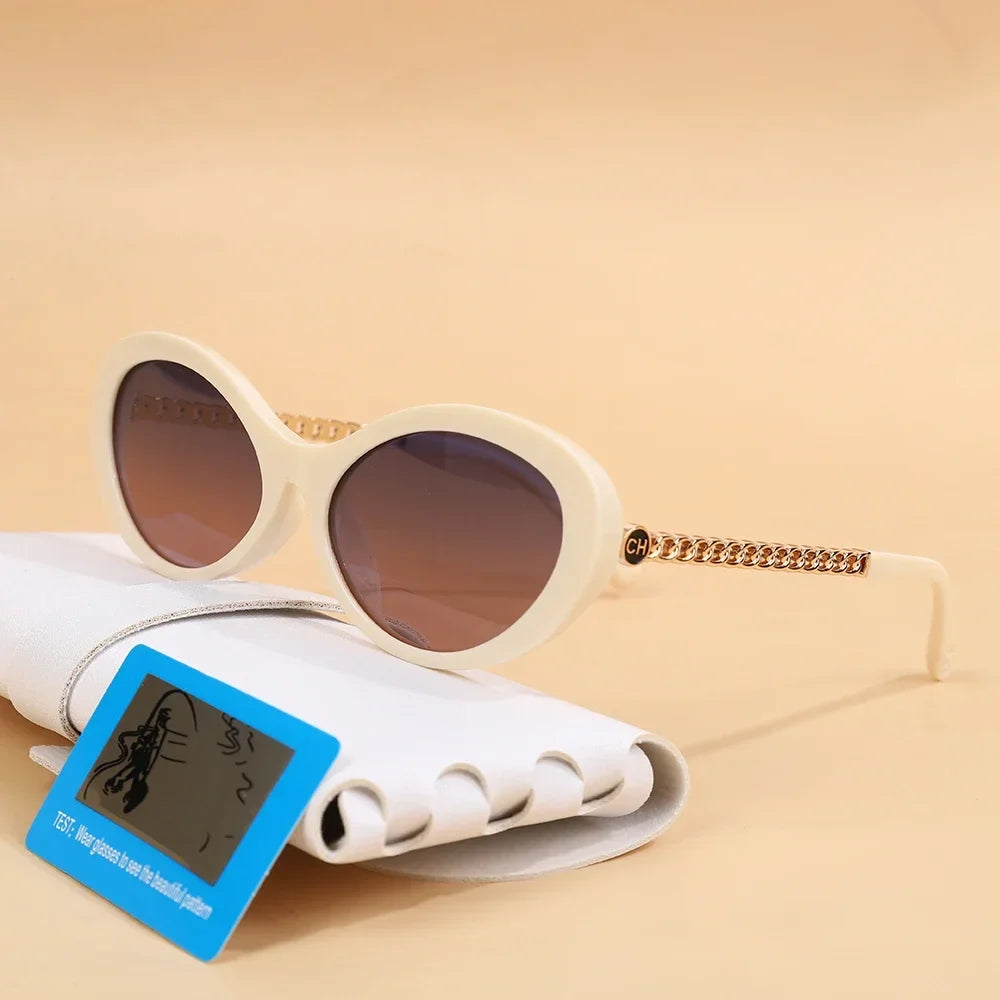 2025 New Trend Oval Polarized Sunglasses Women's Chain Hollow Frame Cat Eye Sun glasses Women's Fashion Luxury Design Glasses