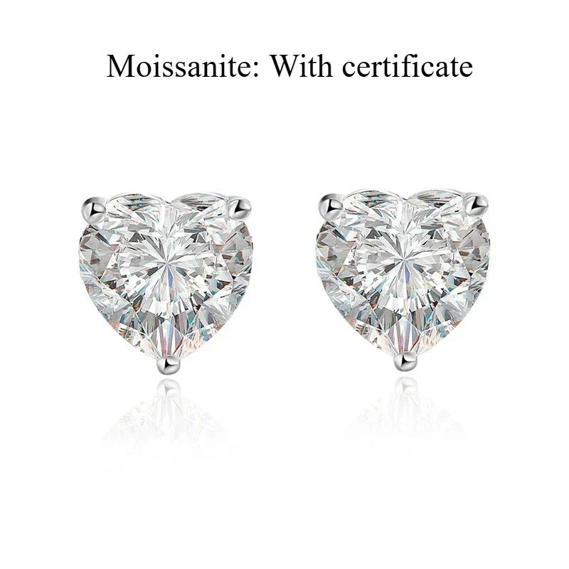 1CT 2CT 4CT Heart Cut Moissanite Stud Earrings for Women Luxury Quality Lab Diamond S925 Sterling Silver Bride Jewelry
