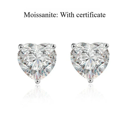 1CT 2CT 4CT Heart Cut Moissanite Stud Earrings for Women Luxury Quality Lab Diamond S925 Sterling Silver Bride Jewelry