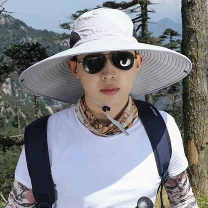 Large Brim Polyester Sun Hat UV Protection Breathable Mesh Cap Foldable Men and Women Outdoor Fishing Hiking Beach Caps