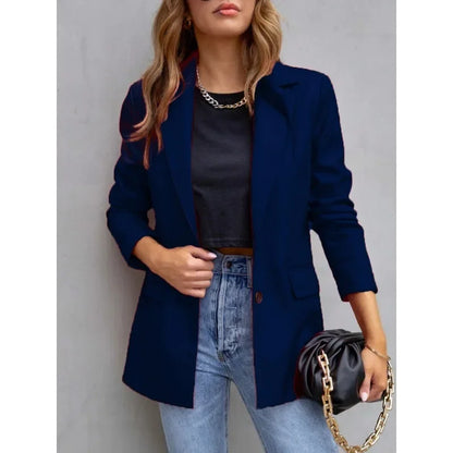 Elegant Chic Jacket Office Lady Long Sleeve Lapel Collar Single Breasted Pocket Coat Outwear 2025 Women PU Leather Suit Blazer