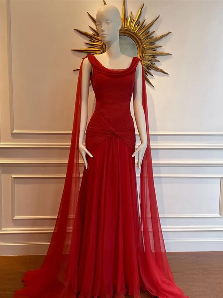 Pleat Chiffon A Line Prom Dresses Sleeveless Spaghetti Strap Evening Dress Floor Length Evening Party Gown Customized