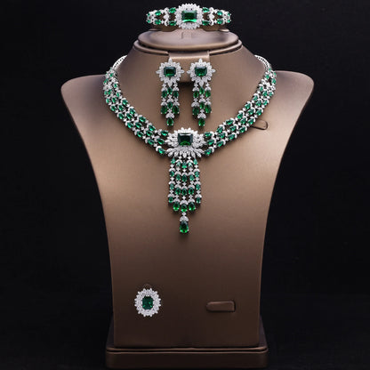 2024 Bridal Zirconia Full Jewelry Sets For Women Party 4pcs Luxury Dubai Nigeria CZ Crystal Wedding Necklace Sets