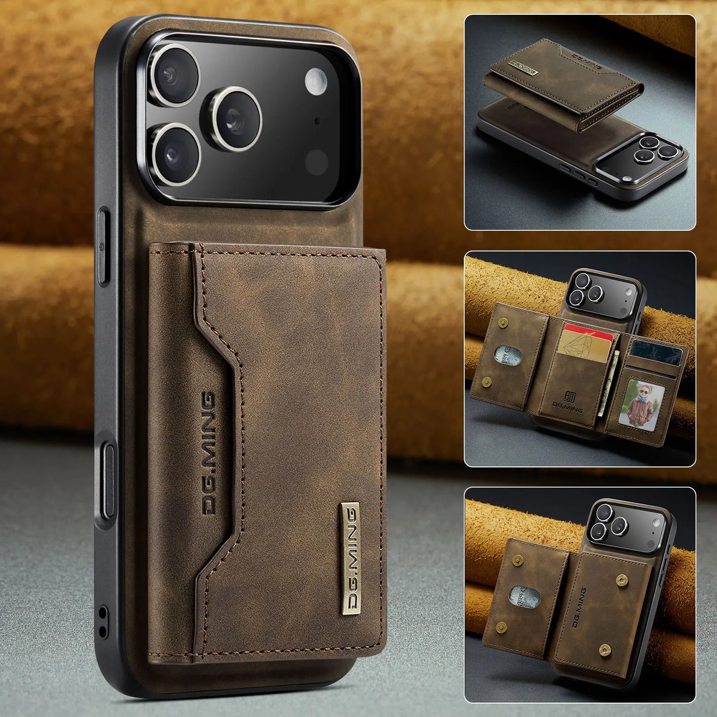 Luxury Leather Phone Case for IPhone 17 Pro Max Air16E 16 14 15 Plus 13 12 11 Pro Max Magnetic Detachable Card Stand Wallet