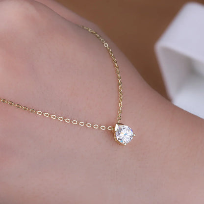 1 Carat Round Brilliant Cut Moissanite Pendant Necklace for Women S925 Silver 18k Gold Plated Solitaire Diamond Pendant Jewelry