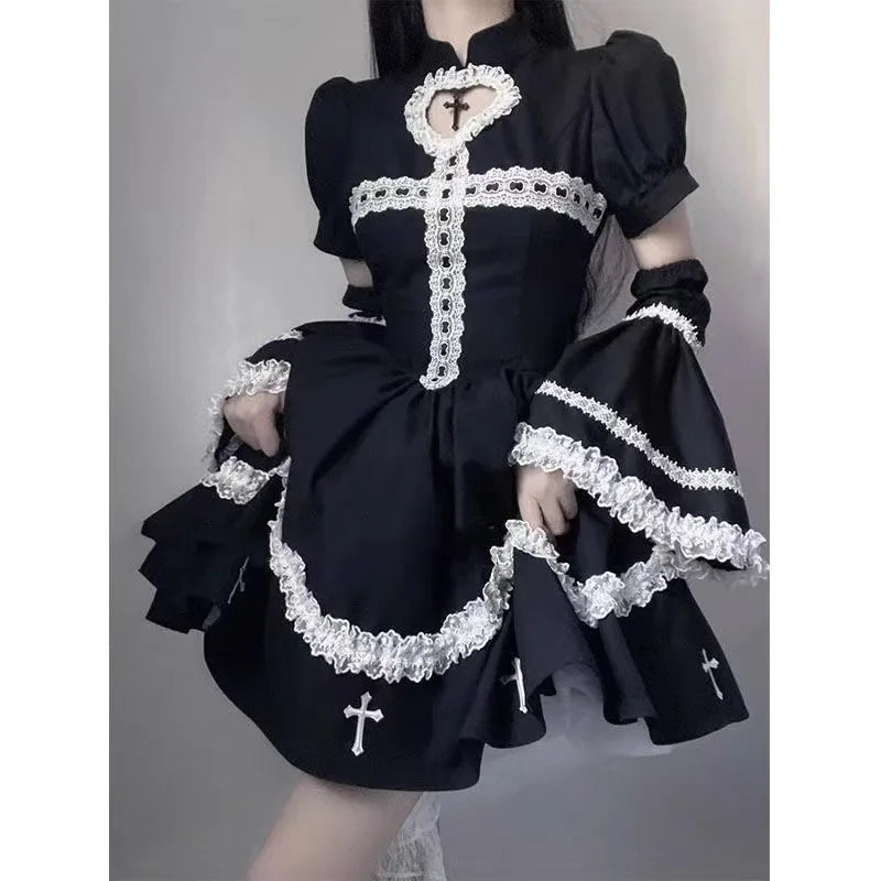 Lolita Cross Color Blo Puffy  Dr k Sle High Waist Princ Gown Long Sve A-Line Silhouette Everyday ...