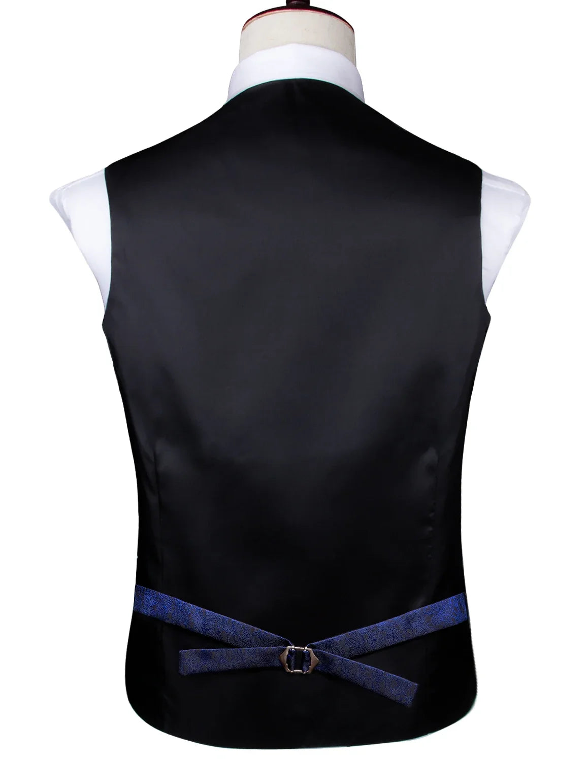 Silk Men's Vests and Tie Business Formal Dresses Slim Vest 4PC Necktie Hanky cufflinks for Suit Blue Paisley Floral Waistcoat