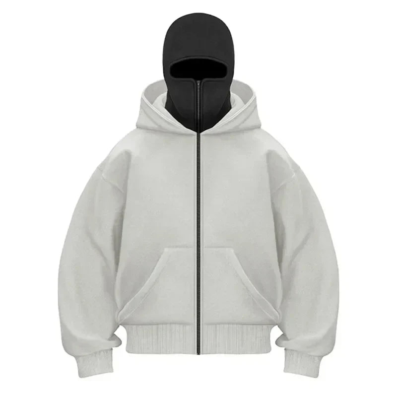 Balaclava Men Zip Hoodie Winter Warm Casual Sweatshirt Y2K with Hooded Face Mask Zipper Design Sports Jacket Outdoor Activities