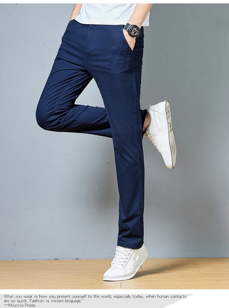 Top Grade Cotton New Brand Casual Fashion Relax Fit Long Dress Pants Korean Straight Business Trousers Office Mens Clothing 2026