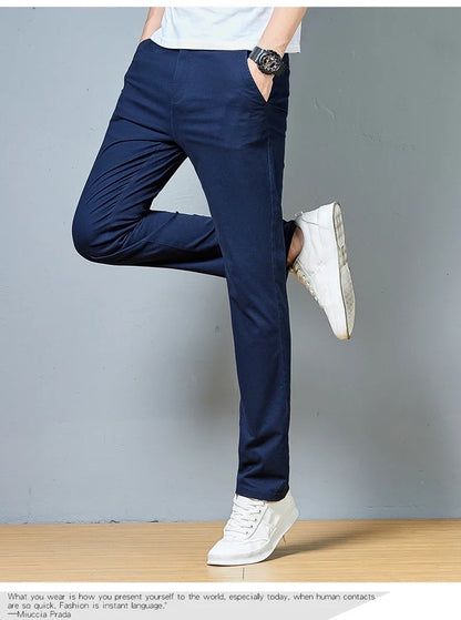 Top Grade Cotton New Brand Casual Fashion Relax Fit Long Dress Pants Korean Straight Business Trousers Office Mens Clothing 2026