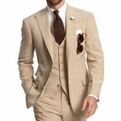 Business Party Best Men wedding Suit Peaked Lapel Two Button Custom Made Wedding Groom Tuxedos Jacket Pants Vest