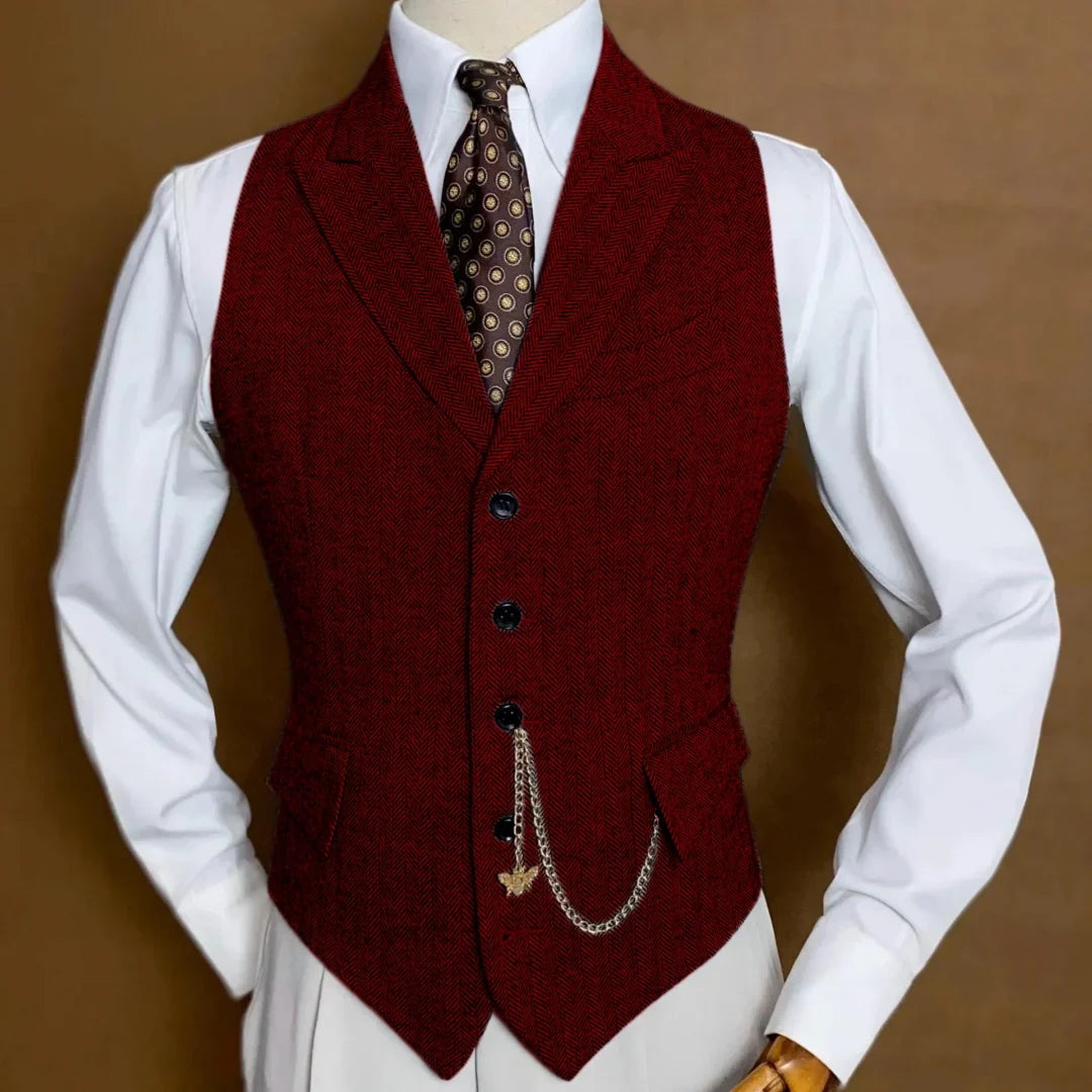 Men Vest Gray Herringbone Single Button With Lapel Waistcoat For Wedding Banquet Party Business Office Work Daily Men Suit Vest