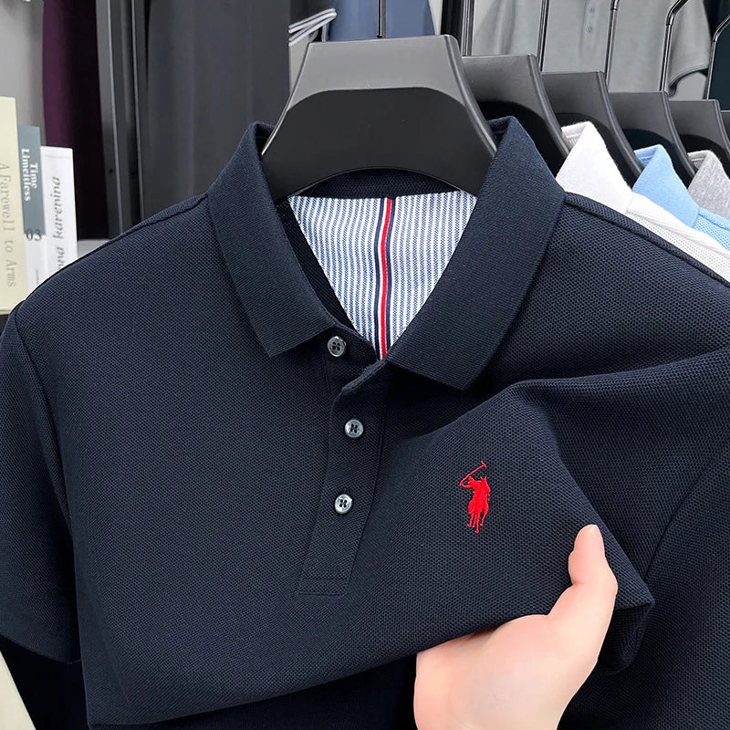 100% pure cotton short sleeved men's polo shirt summer fashion high-end brand pony embroidery golf top casual business T-shirt