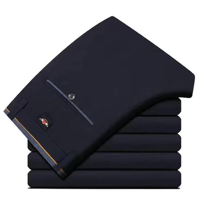 High Stretch Men's Dress Pants High Waist Elastic Formal Suit Pants Office Business Classic Casual Trousers Slim Fit Black Blue