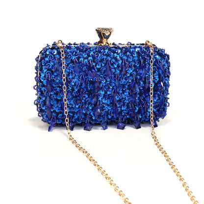 Glitter Party Dinner Evening Bags Purple Color Tassel Acrylic Clutch Bags Flap Fashion Metal Chain Diamonds Handbags Beading