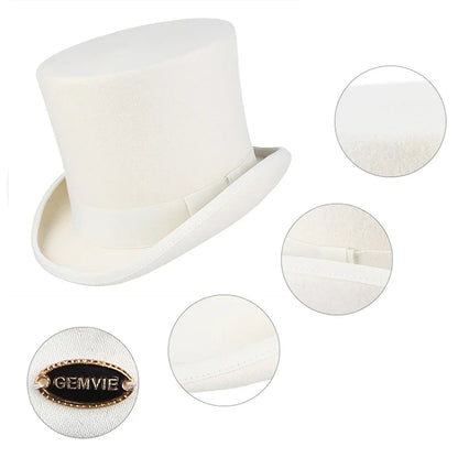 Men Women 100% Wool Felt Top Hat Gentleman Cylinder Hat Satin Lined Party Formal Fedora Costume Magician Cap