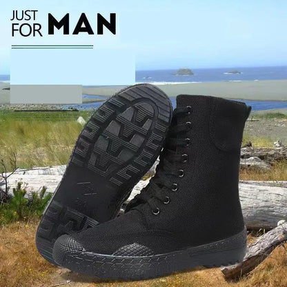 36-46 Mens Boots Spring Autumn Male Canvas Botas Lace-Up Shoes High Top Booties Solid Color Zapatos Ankle Motorcycle Footwear Y3