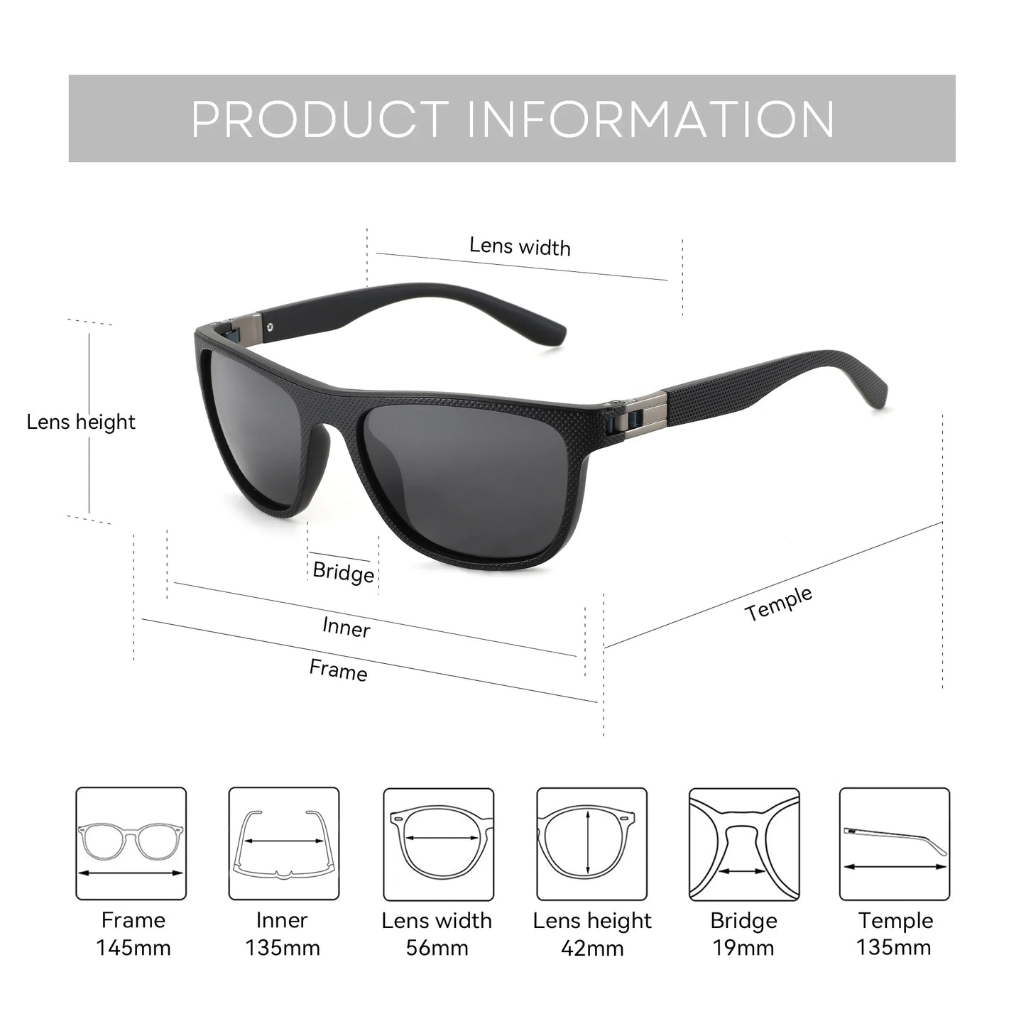 (L Size)Sport Square TR90 Polarized Sunglasses Prescription For Men UV400 Protection Myopia Optical Sun Glasses
