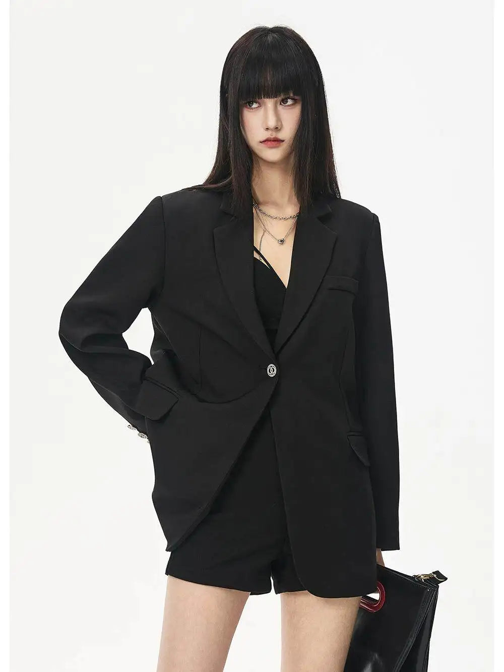Women's Black Hollow Out Blazer Oversized Designer Suit Jacket Loose Fit Casual Office Blazer Fashion Coat Elegant Streetwear