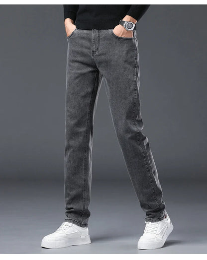 Men's New Stretch Straight Jeans Business Versatile Trendy Youth Casual Regular Long Pants for Spring Autumn Male Denim Trousers