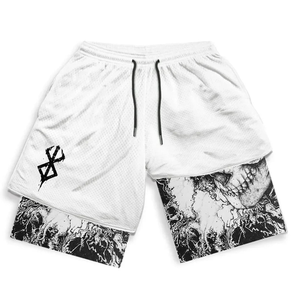 Y2K Summer Men Streetwear Anime Berserk Oversize Active Athletic Gym Short Pants Training Fitness Workout Track Shorts Clothes