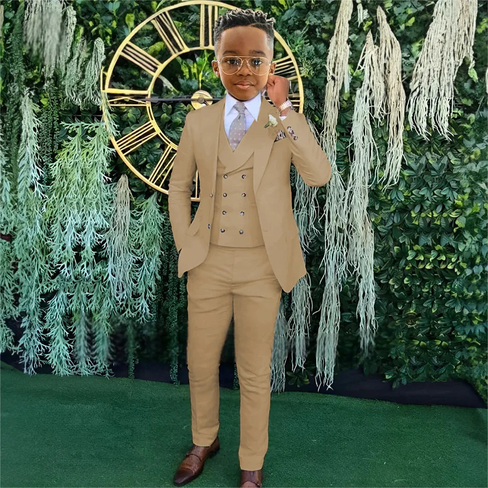 Fashionable Boys Suit Set 3 Pieces Jacket Vest Pants Banquet Party Outfit Elegant Children's Tuxedo Wedding Guest Clothes 2-20T