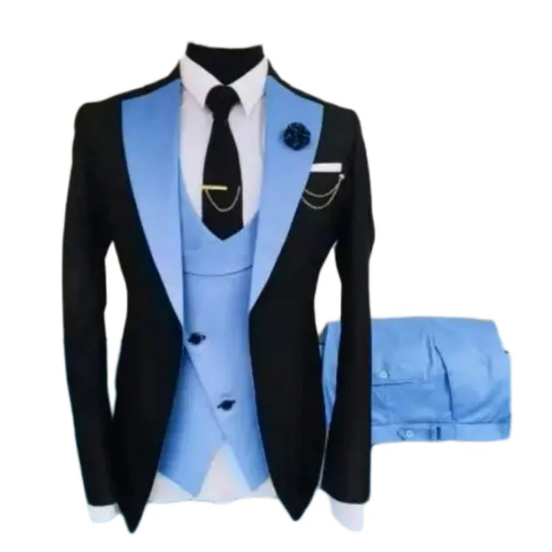 Men Suits 3 Pieces Tailored Best Man Groom Wedding Tuxedo Slim Fit Jacquard Two-color Blazer Jacket  Vest Pants Tuxedo Clothing