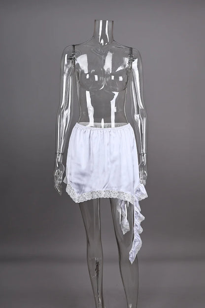 Summer Lace Satin Skirt For Women High Waist Printed Patchwork Slim Ruffled Casual Commute Clothes Female Y2k Skirt 2025