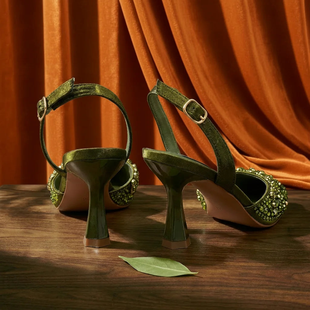 2026 Italian Inspired Gold Rhinestone HAND CRAFTED UPPER Pointed Toe Women High Heels Shoes and Bag Set Elegant Party Shoes
