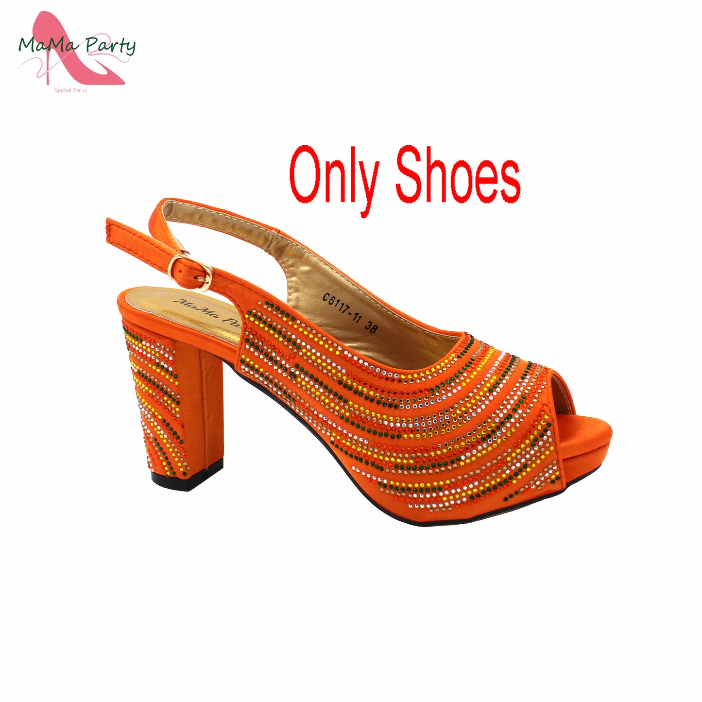 Orange Color Mature Pumps African Design Women Matching Shoes and Bag Set with Platform High Quality Sandals for Wedding