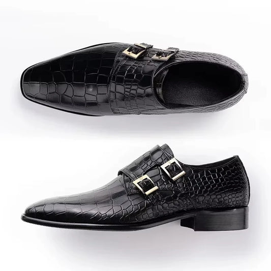 Men's Genuine Leather Dress Loafers Handmade Double Buckle Monk Slip-On Shoes for Party & Formal Wear Fashion& Men's Footwear
