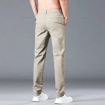 Spring Summer Men's Casual Pants Korean Fashion Cotton Thin Soft Elastic Slim Business Trousers Black Green Khaki