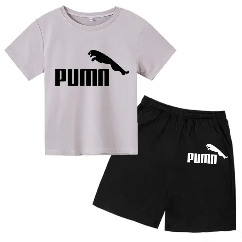 3-12Y Kids Summer Casual Letter Print 2-Piece Set Soft T-Shirt & Pants Suits for Boys & Girls